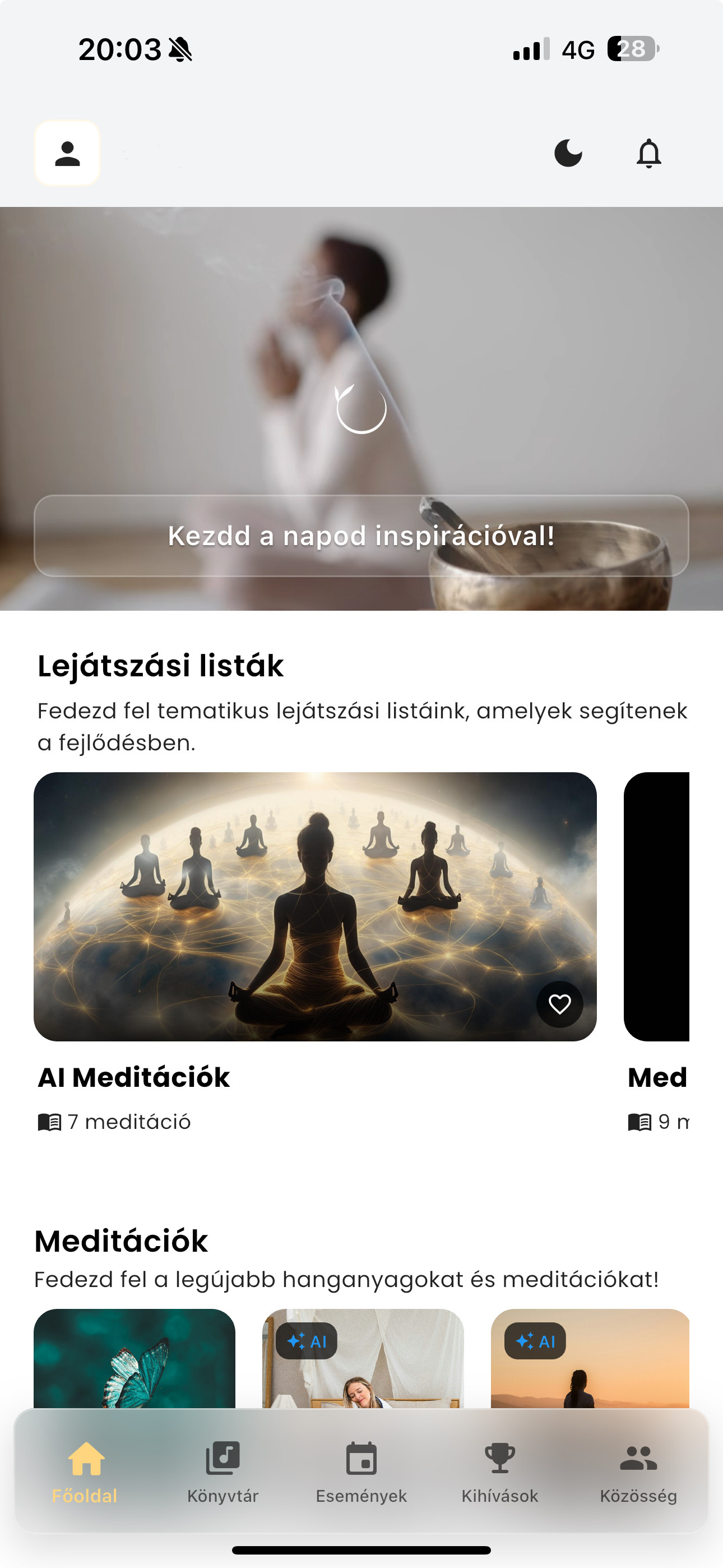 Meditáció képernyő